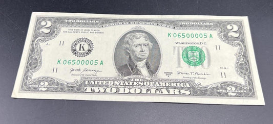 2017 $2 FRN Federal Reserve Note CH VF Repeat Serial #0650005