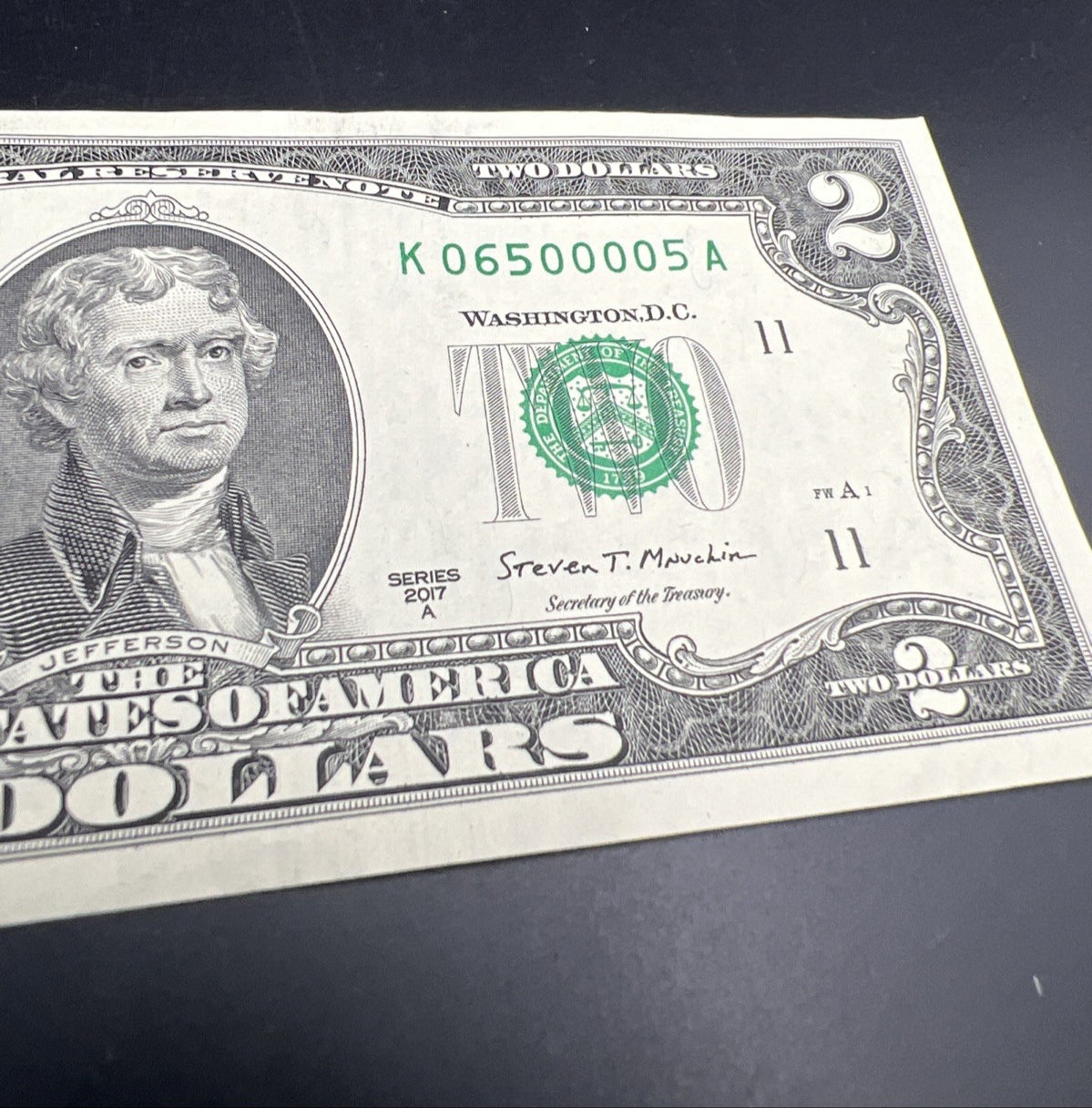 2017 $2 FRN Federal Reserve Note CH VF Repeat Serial #0650005