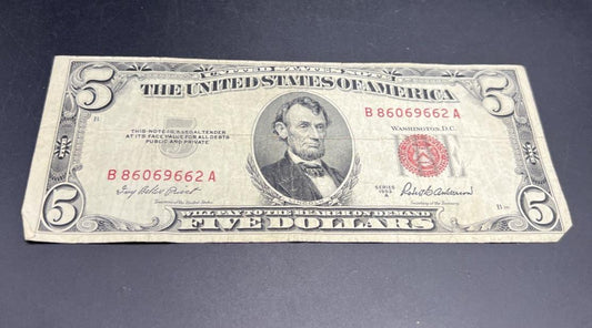 1953 A $5 Five Dollar USN United States Note Red Seal VG Circ #662