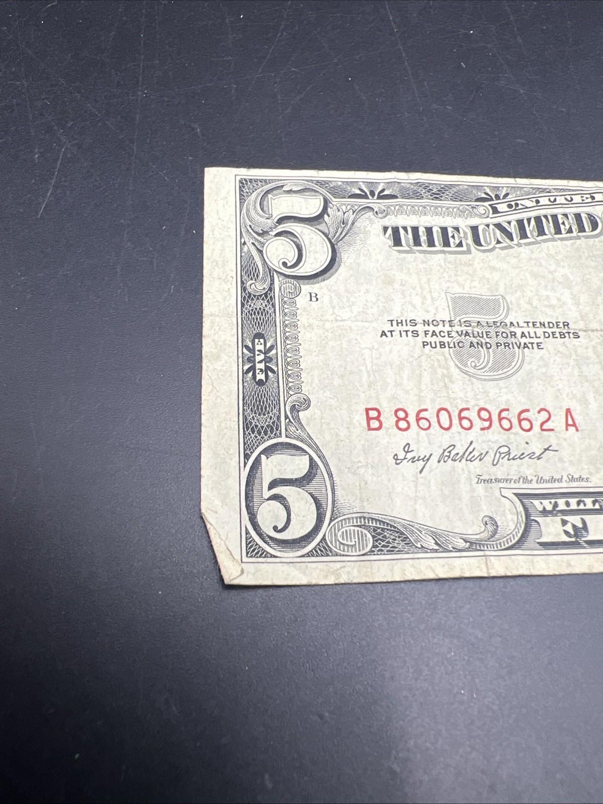 1953 A $5 Five Dollar USN United States Note Red Seal VG Circ #662