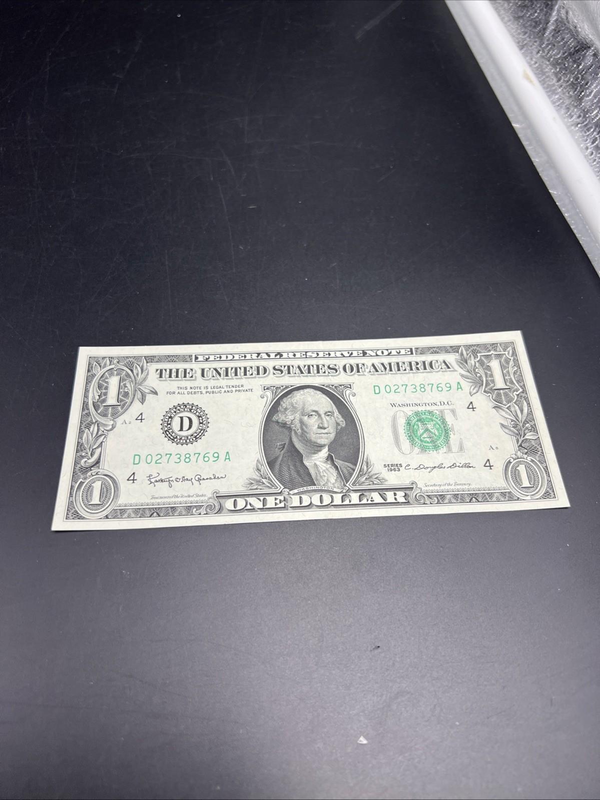 1963 $1 FRN Granahan Dillon Federal Reserve Note CH XF / AU #769