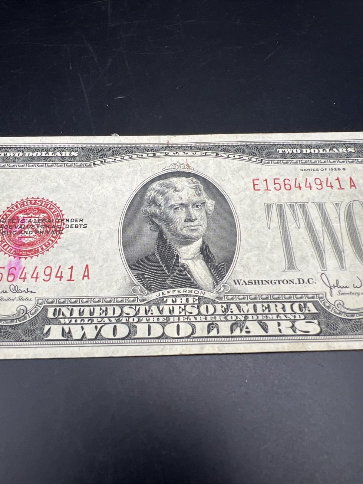 1928 G $2 USN United States Note VF Very Fine Details Stain REV #941