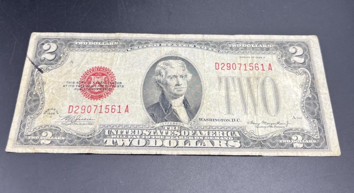 1928 D $2 USN United States Note Red Seal VG Very Good Circ #61