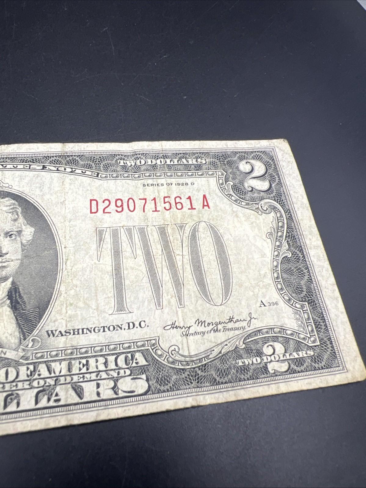1928 D $2 USN United States Note Red Seal VG Very Good Circ #61