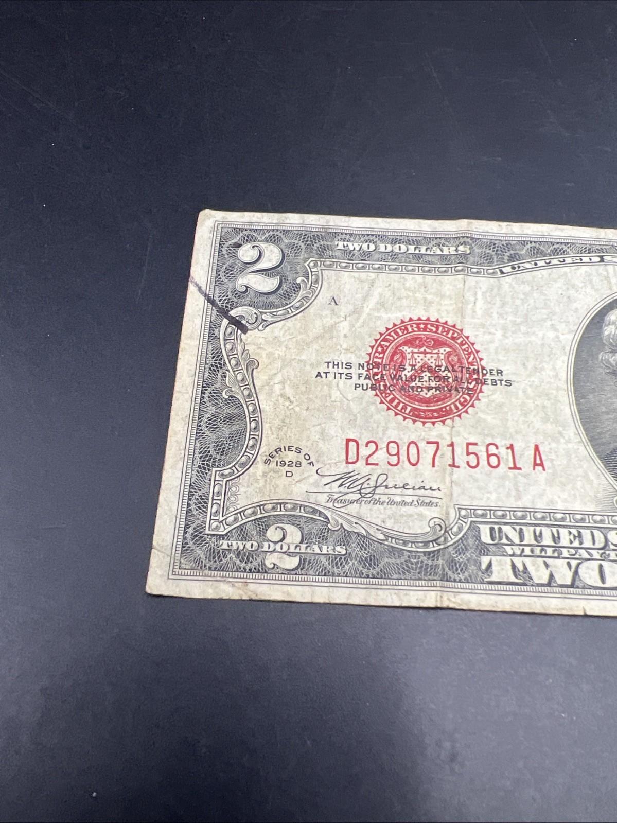 1928 D $2 USN United States Note Red Seal VG Very Good Circ #61