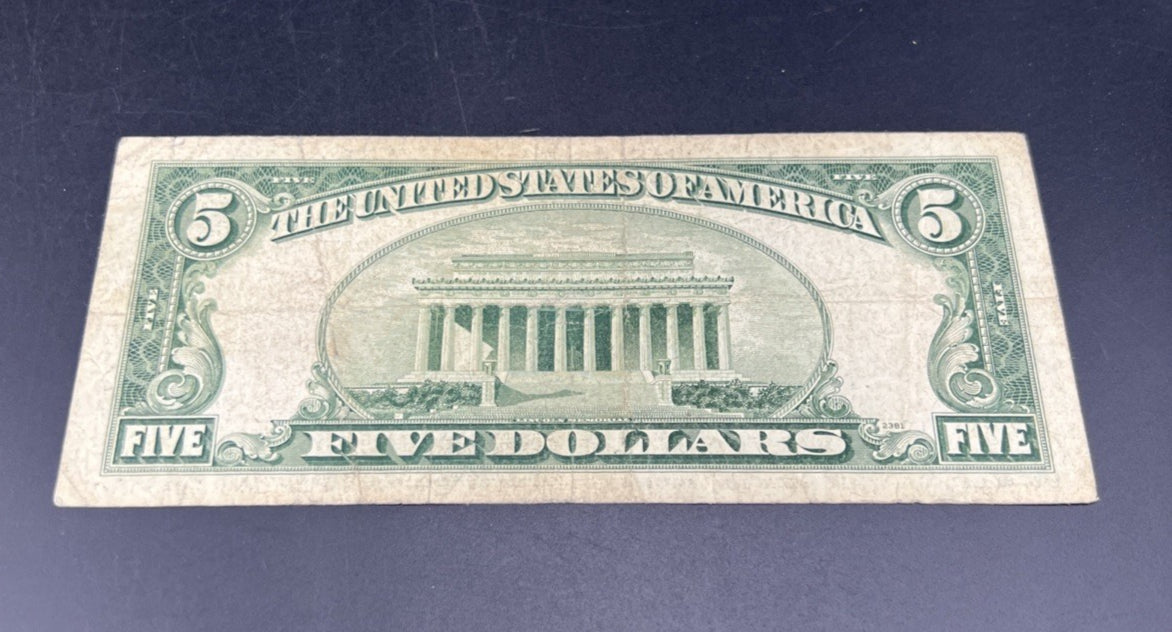 1953 B $5 USN United States Note Red Seal VG Circ Neat Serial #33355664