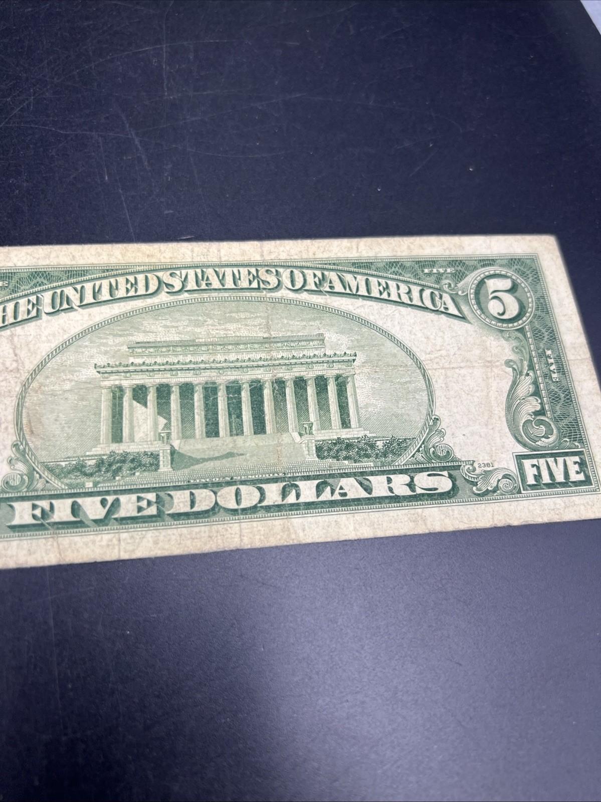 1953 B $5 USN United States Note Red Seal VG Circ Neat Serial #33355664