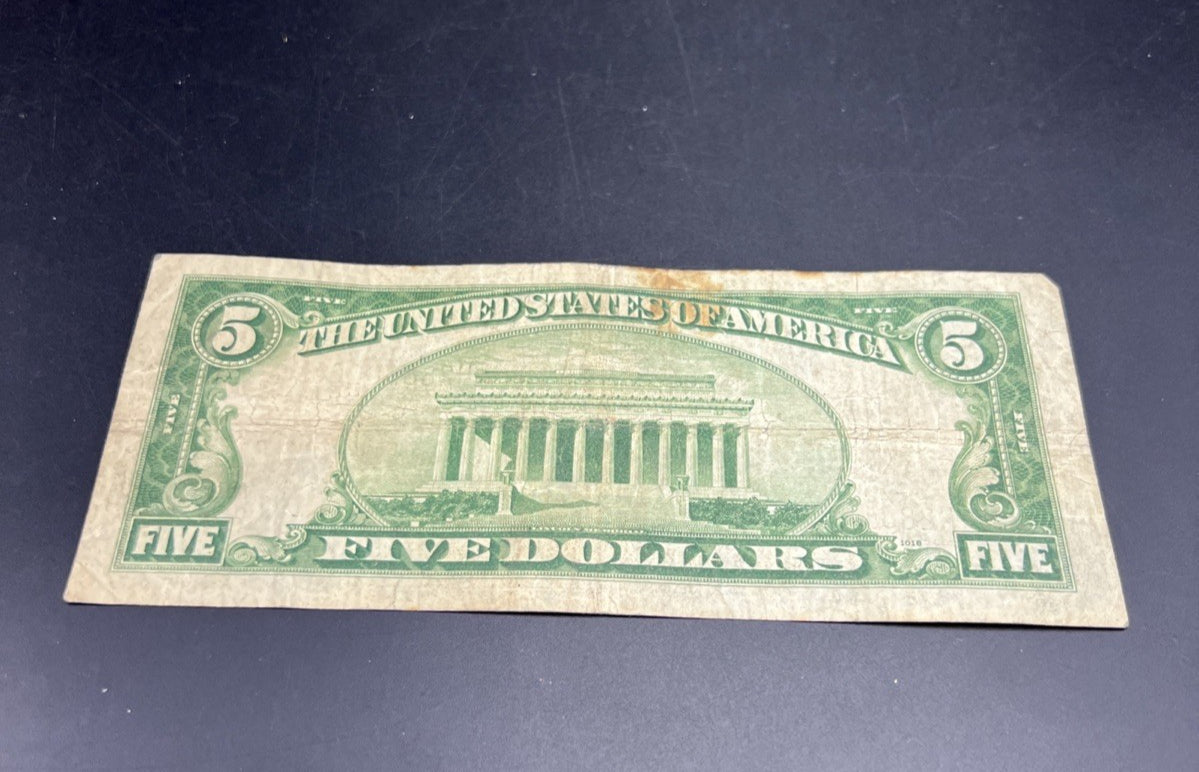 1934 A $5 Silver Certificate Note Blue Seal Bill VG Circ #104