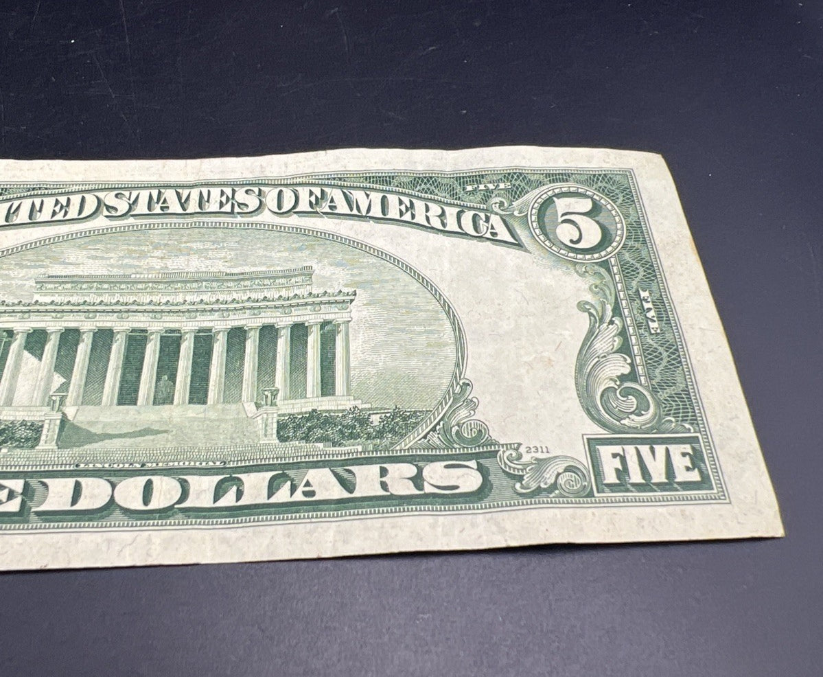 1953 B $5 Silver Certificate Note Blue Seal Bill Fine Circ #486