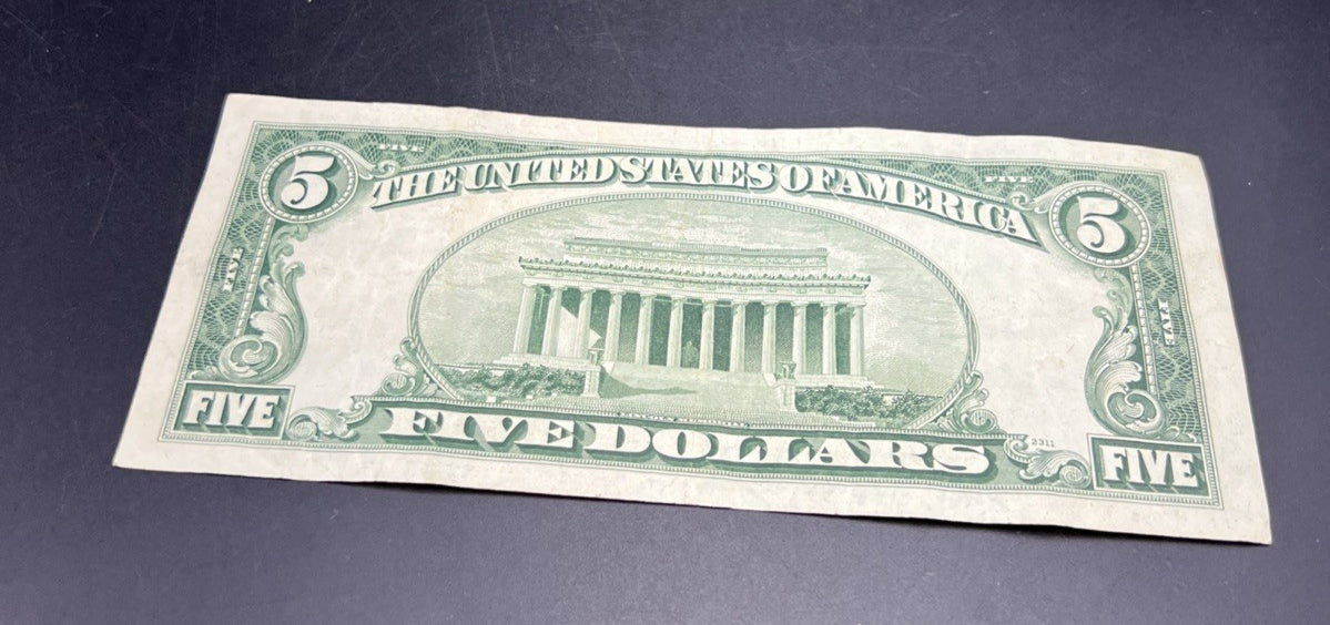 1953 B $5 Silver Certificate Note Blue Seal Bill Fine Circ #486