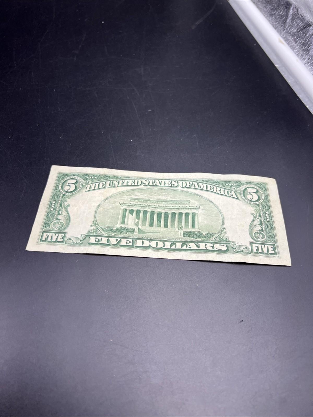 1953 B $5 Silver Certificate Note Blue Seal Bill Fine Circ #486