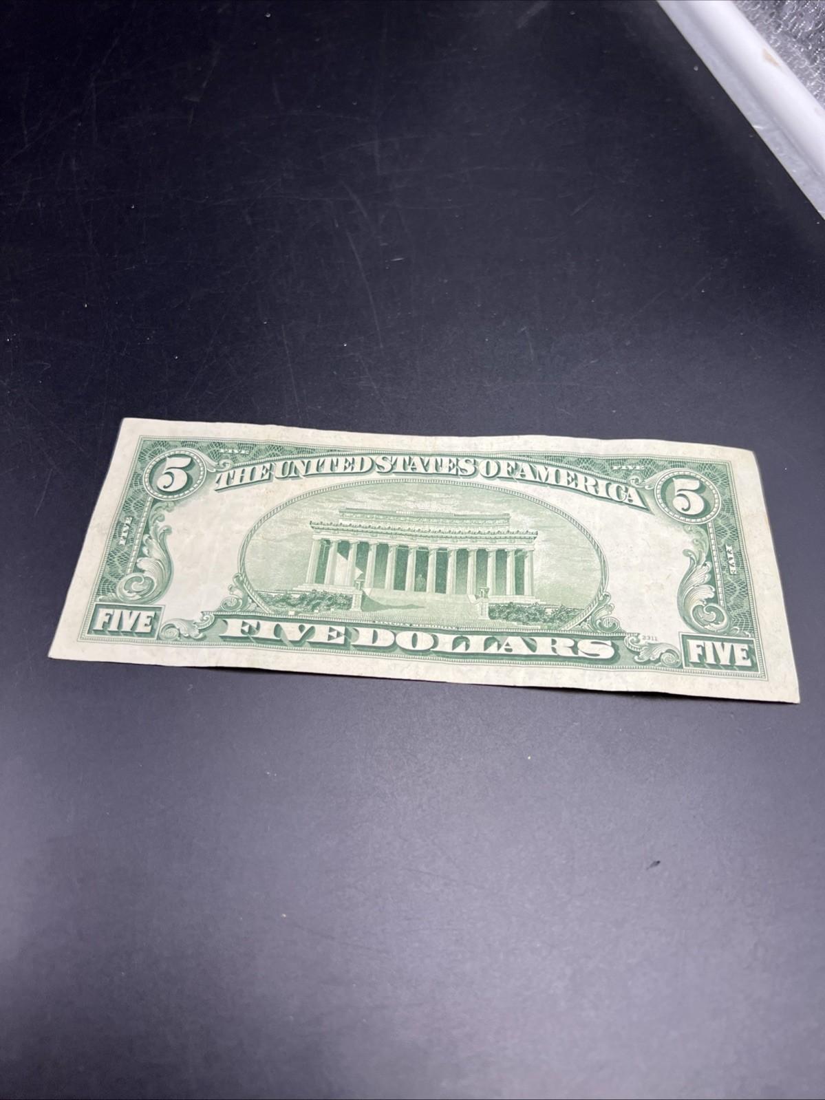 1953 B $5 Silver Certificate Note Blue Seal Bill Fine Circ #486