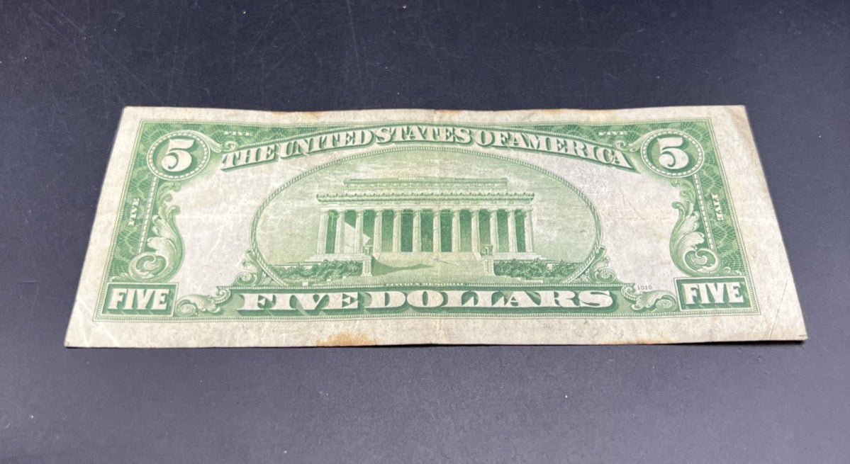 1934 A $5 Silver Certificate Note Blue Seal Bill VG Very Good Circ #159