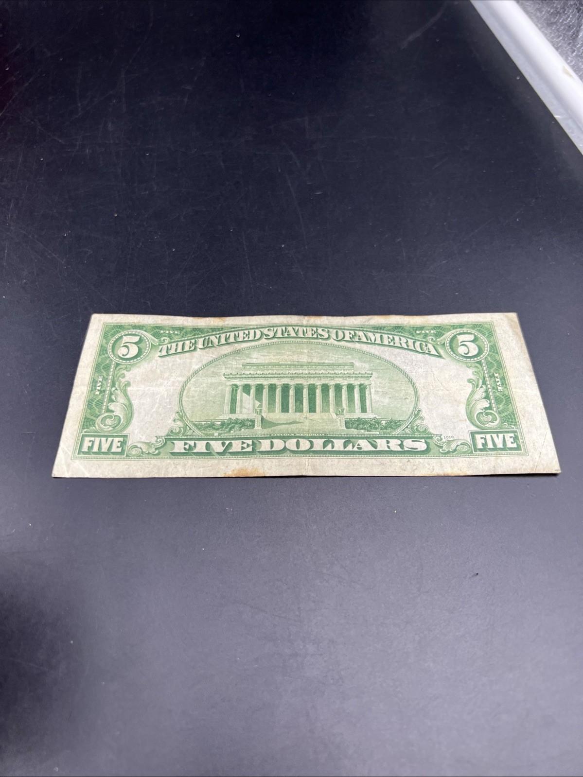 1934 A $5 Silver Certificate Note Blue Seal Bill VG Very Good Circ #159