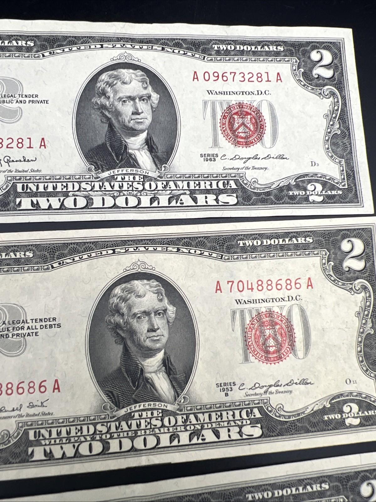 4 Note Lot 1963 1953 $2 Two Dollar USN United States Notes Red Seal VF / XF #572