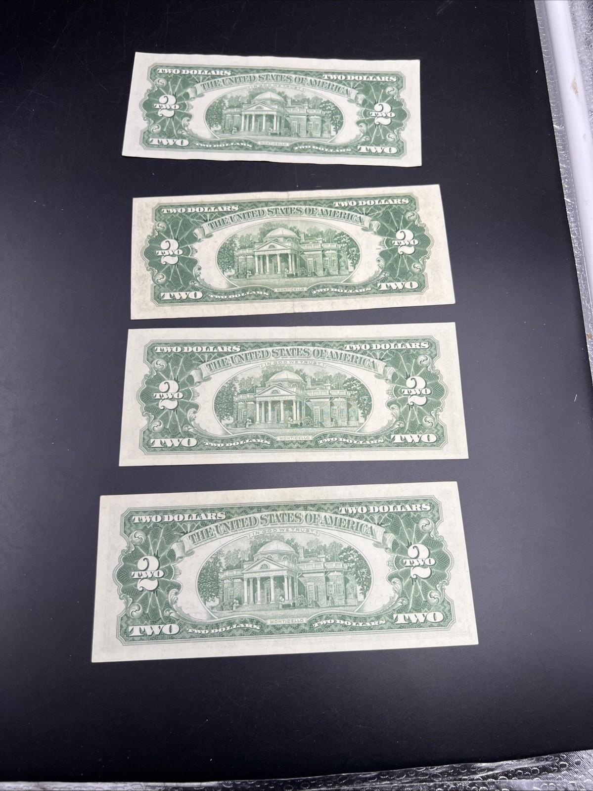 4 Note Lot 1963 1953 $2 Two Dollar USN United States Notes Red Seal VF / XF #572