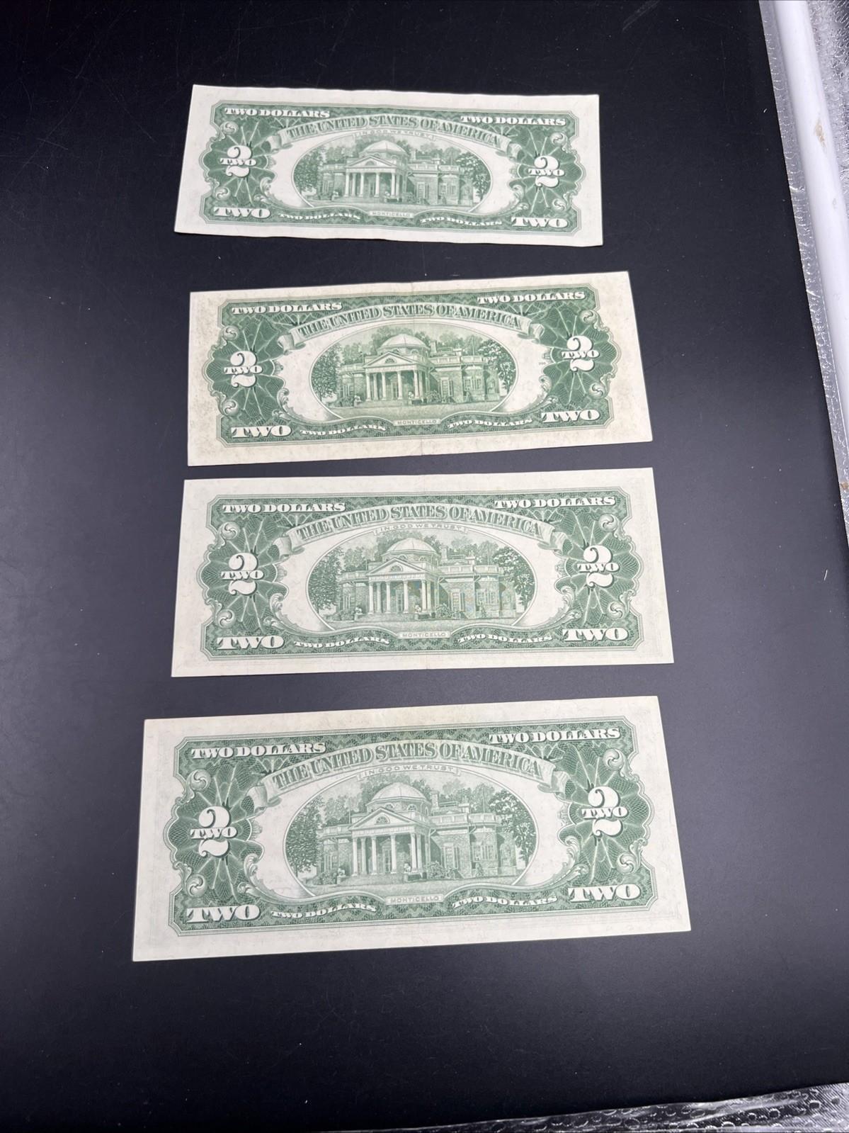 4 Note Lot 1963 1953 $2 Two Dollar USN United States Notes Red Seal VF / XF #572