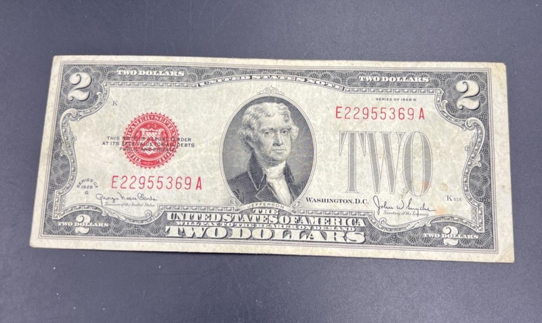 1928 G $2 USN United States Note Red Seal Fine Circ #369
