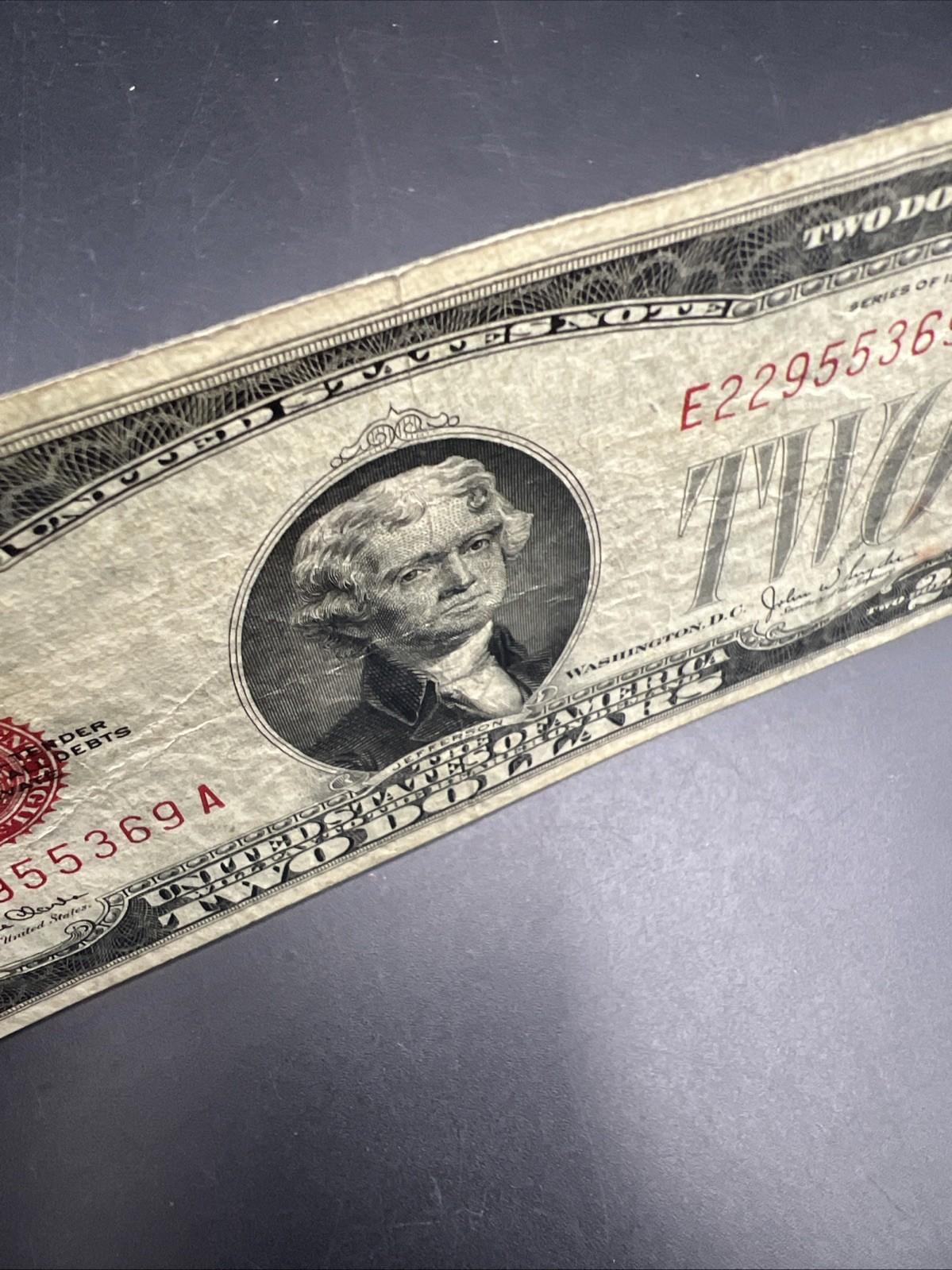 1928 G $2 USN United States Note Red Seal Fine Circ #369