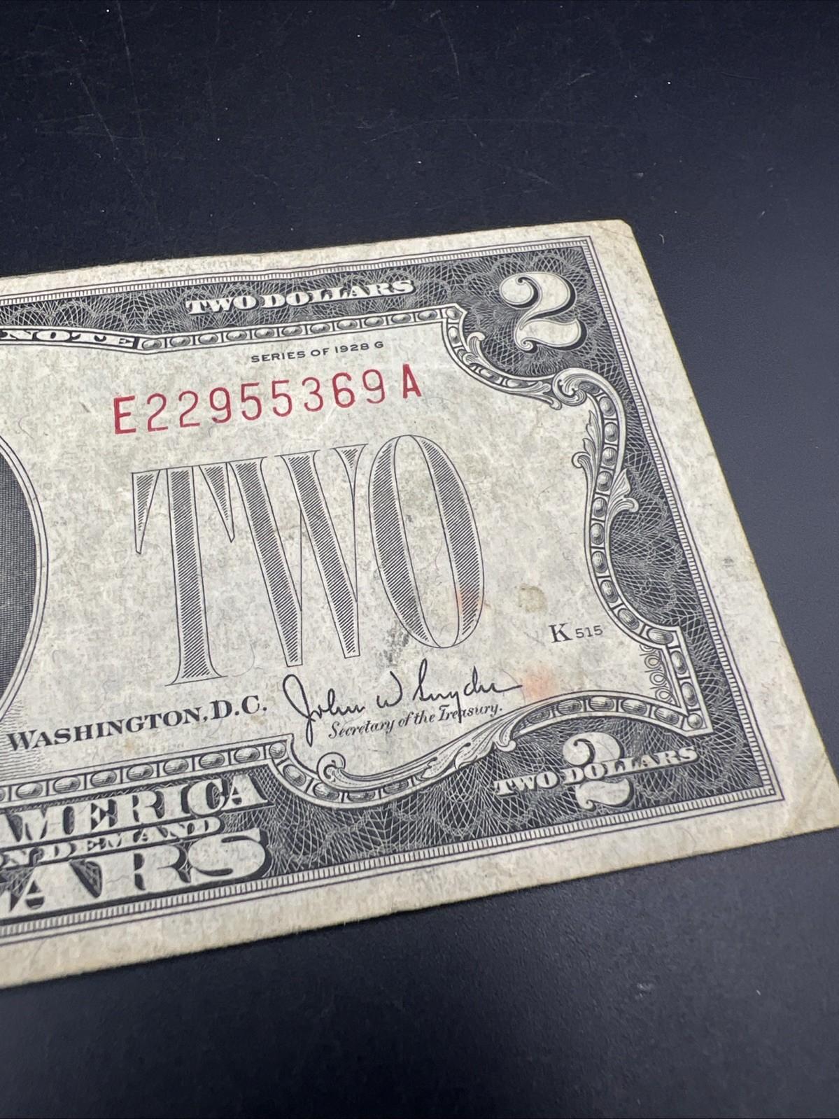 1928 G $2 USN United States Note Red Seal Fine Circ #369