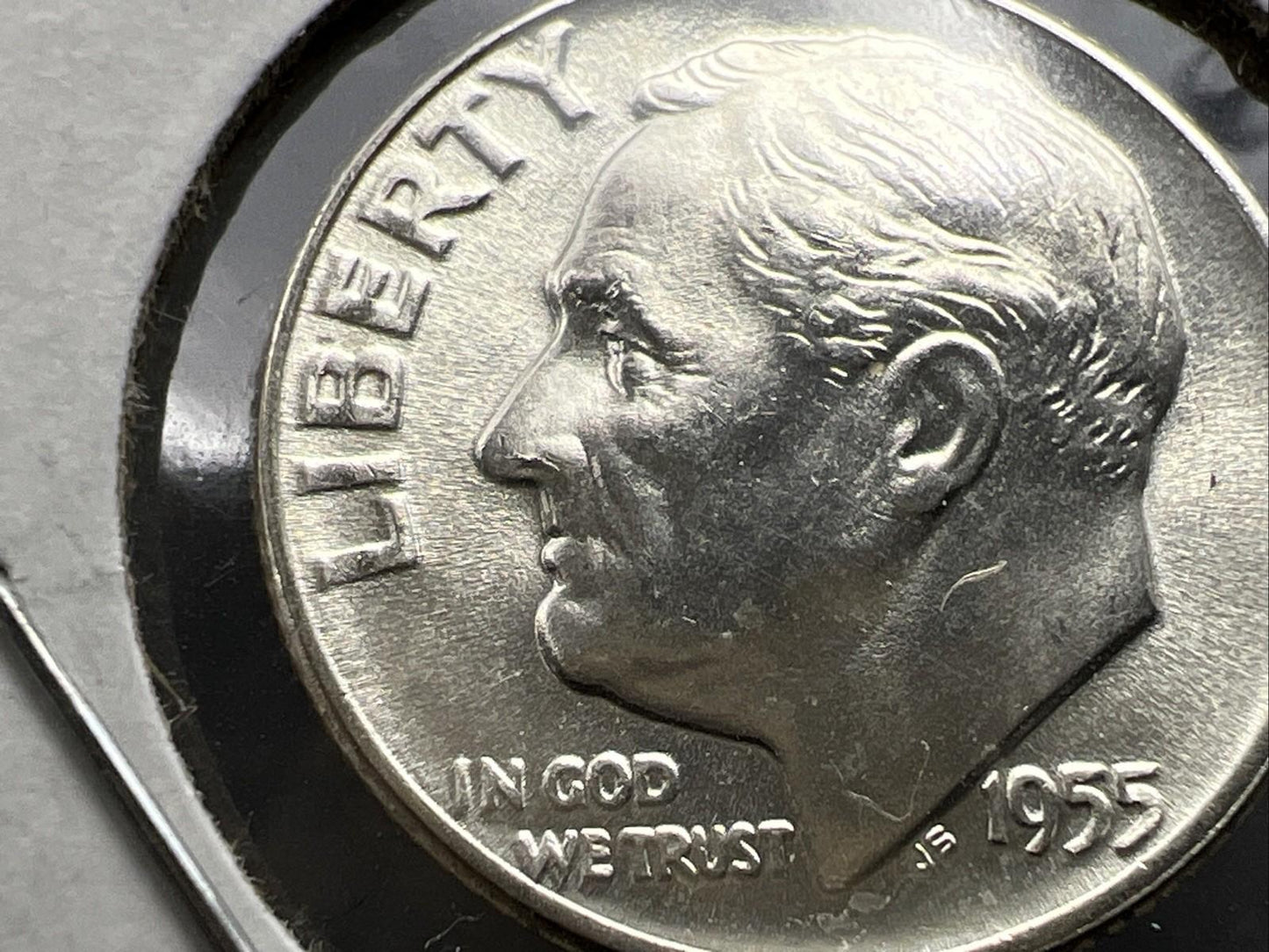 Runny Nose Die Crack 1955 P 10c Roosevelt Silver Dime Coin Gem BU