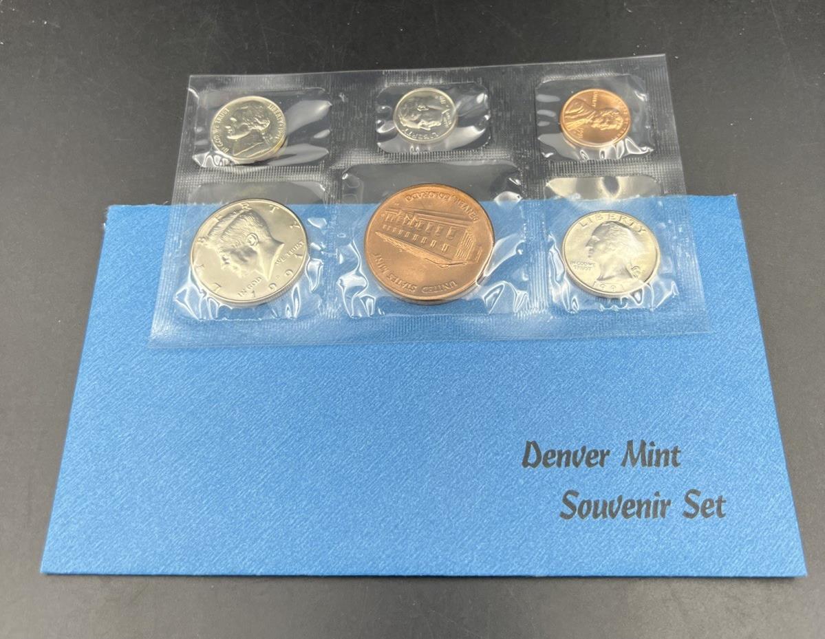1991 D Denver Mint Souvenir Set Uncirculated Coins and Medal w/ Used Envelope