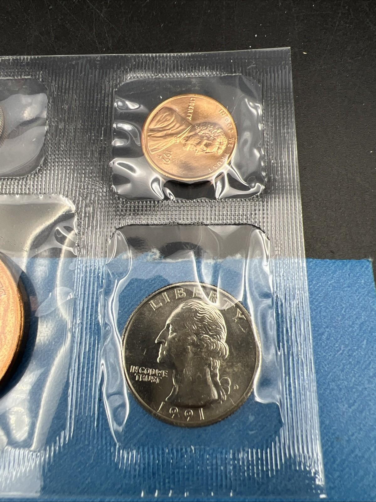 1991 D Denver Mint Souvenir Set Uncirculated Coins and Medal w/ Used Envelope