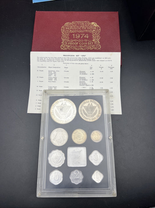 1974 India Proof Set Used Packaging Box & COA