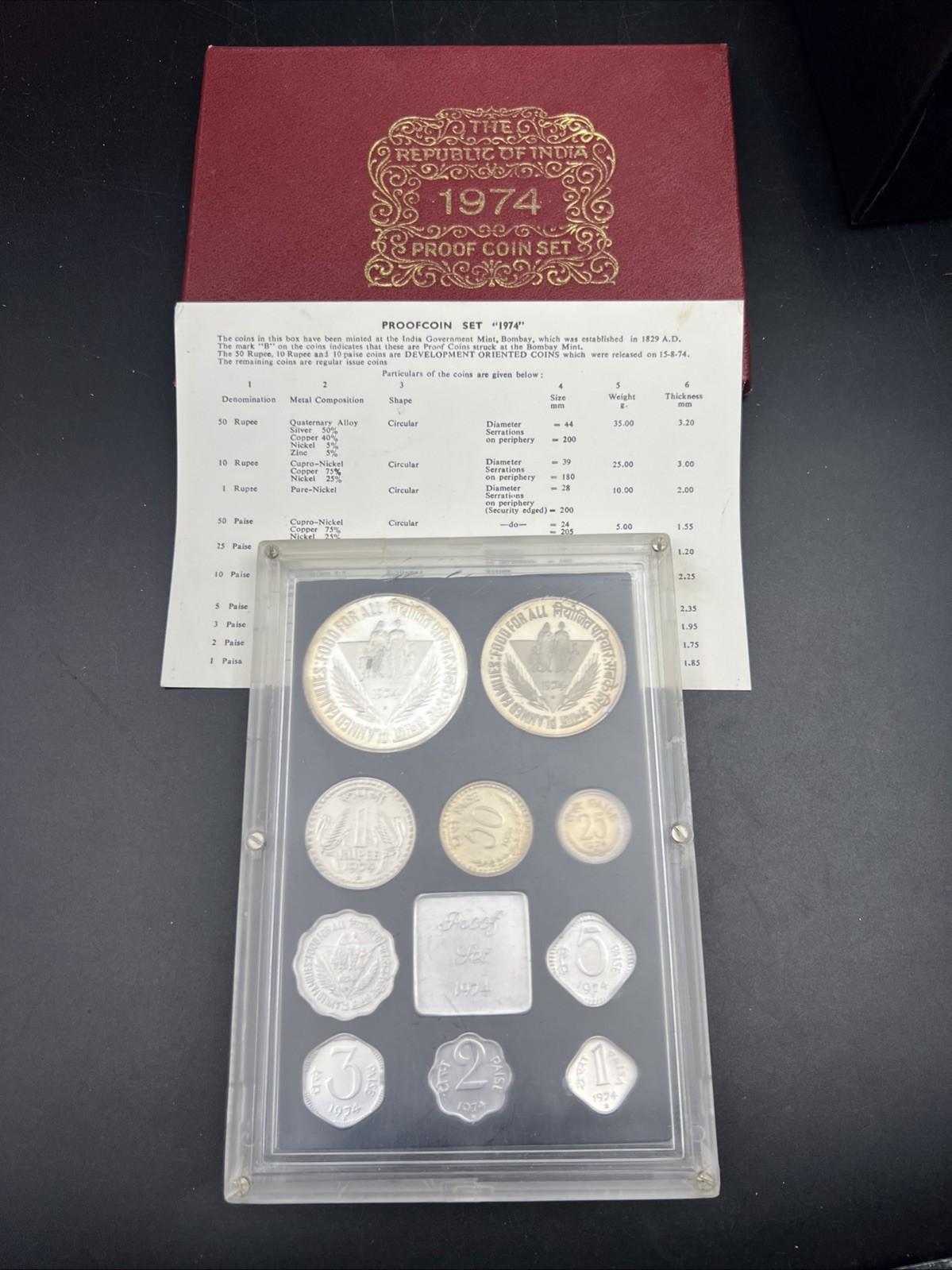 1974 India Proof Set Used Packaging Box & COA