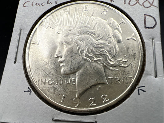 1922 D Peace $1 Dollar Coin Die Cracks Obverse Vam BU UNC