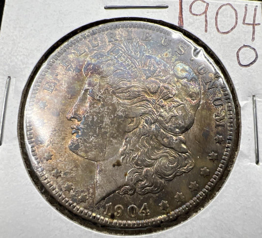 1904 O $1 Morgan Silver Dollar Coin CH XF / AU Neat Dark Toning Toner
