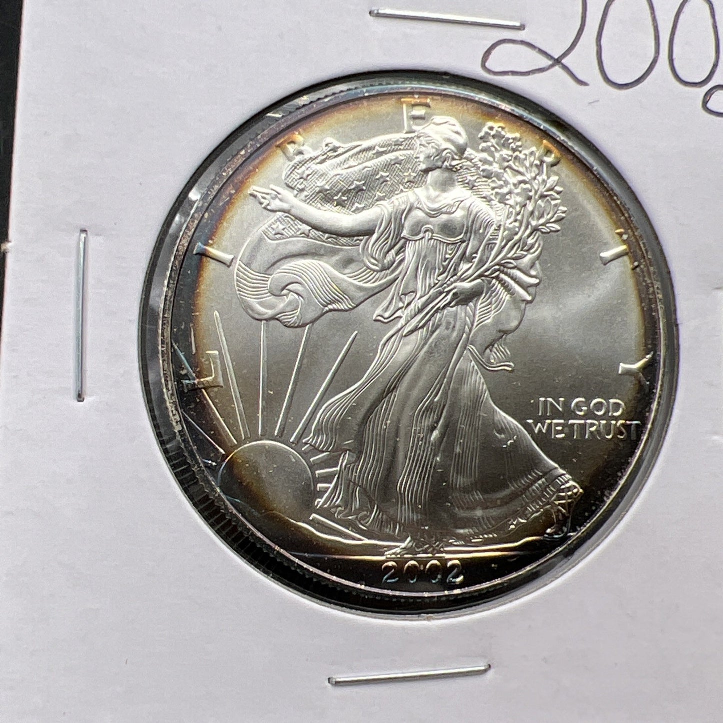 2002 1 Oz ASE American Silver Eagle Coin Gem BU UNC Halo Toning Toner SK#A