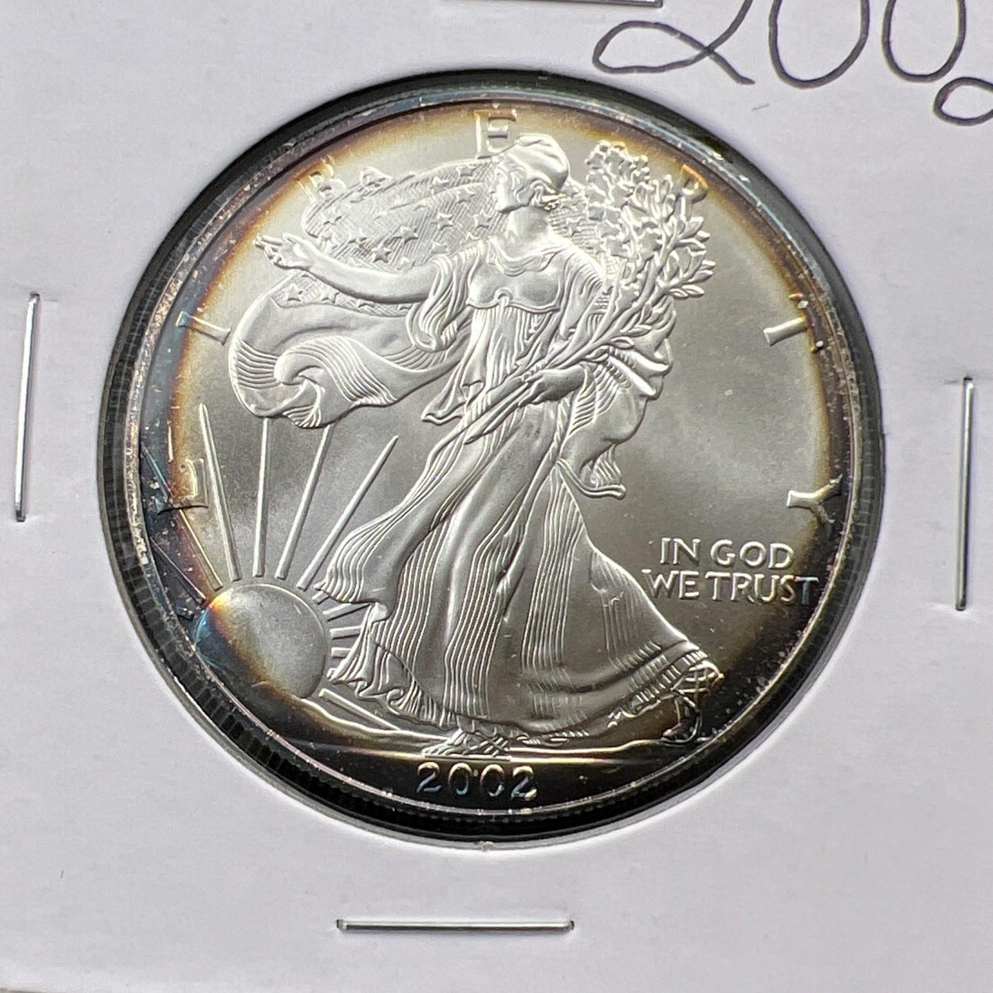 2002 1 Oz ASE American Silver Eagle Coin Gem BU UNC Halo Toning Toner SK#A