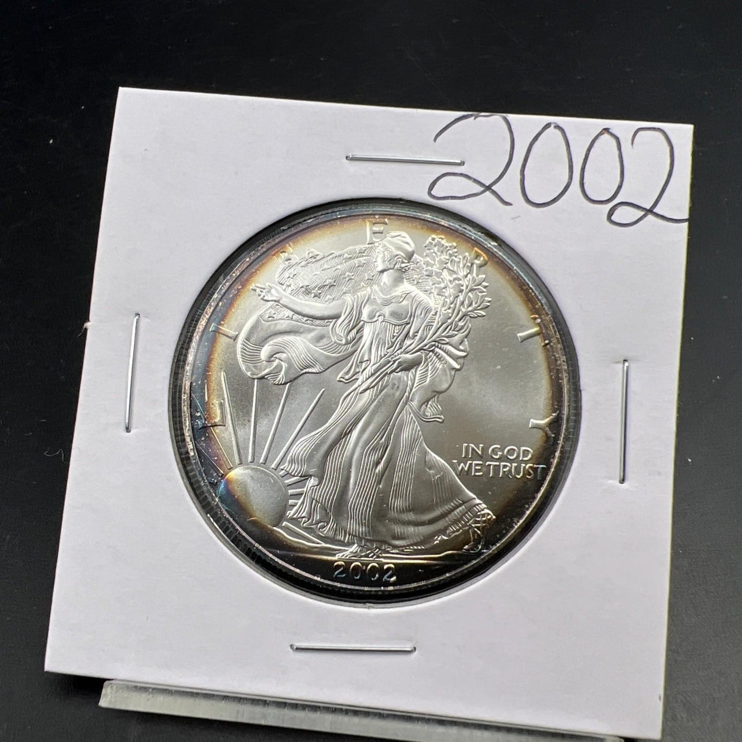 2002 1 Oz ASE American Silver Eagle Coin Gem BU UNC Halo Toning Toner SK#A