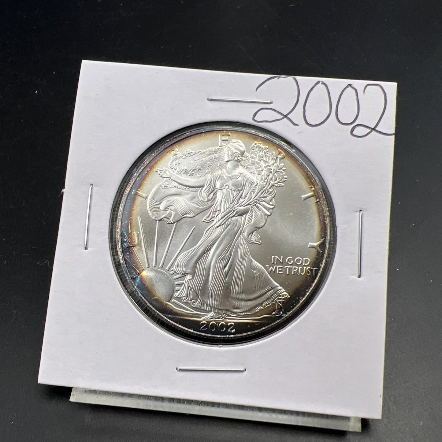 2002 1 Oz ASE American Silver Eagle Coin Gem BU UNC Halo Toning Toner SK#A