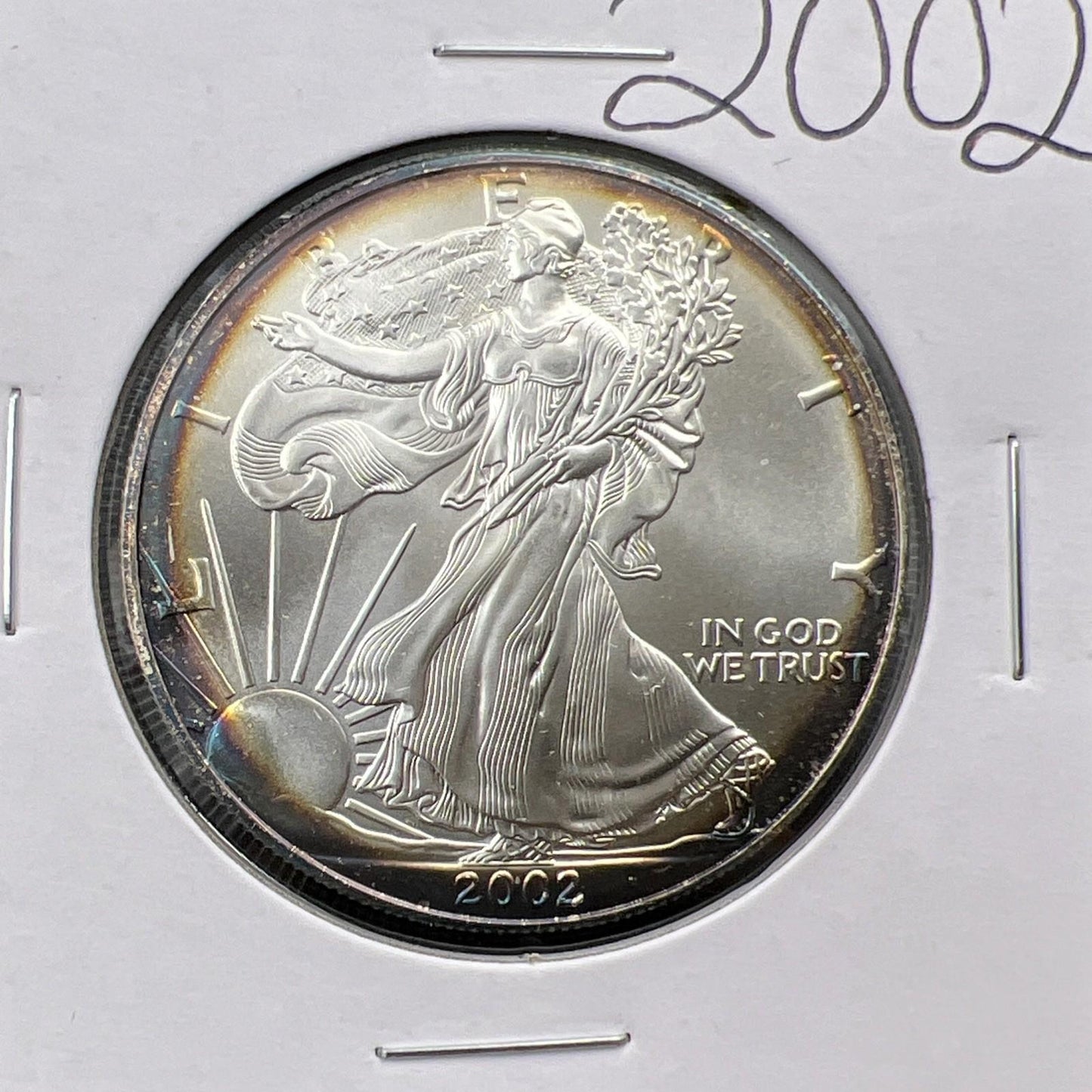 2002 1 Oz ASE American Silver Eagle Coin Gem BU UNC Halo Toning Toner SK#A