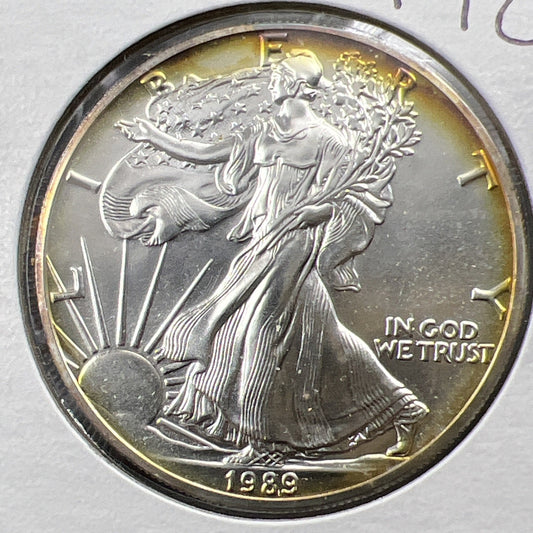 1989 1 Oz ASE American Silver Eagle Coin Gem BU UNC Nice Toning SKU#A
