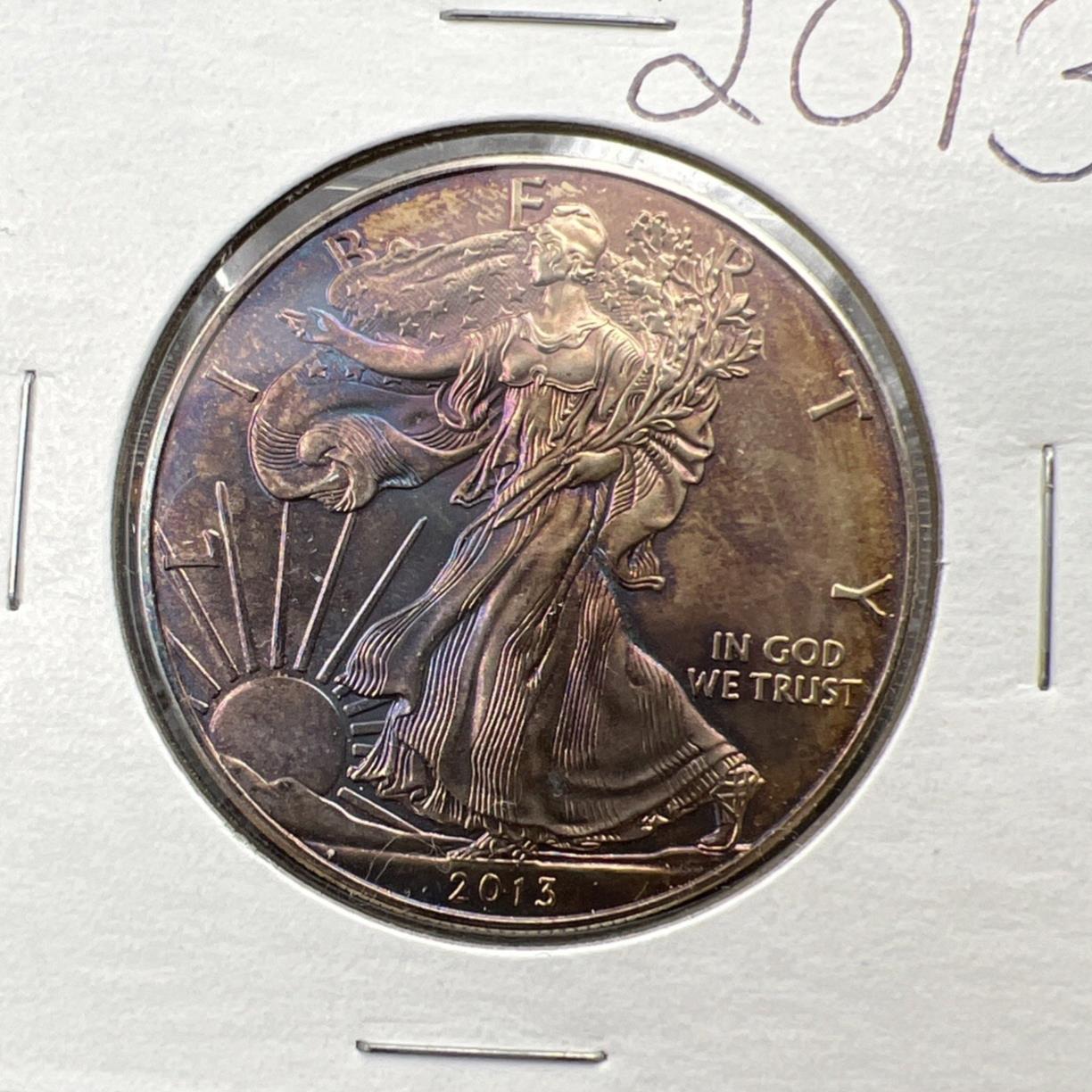 2013 1 Oz ASE American Silver Eagle Coin Gem BU UNC Neat Toning Sk#A