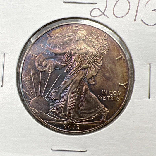 2013 1 Oz ASE American Silver Eagle Coin Gem BU UNC Neat Toning Sk#A