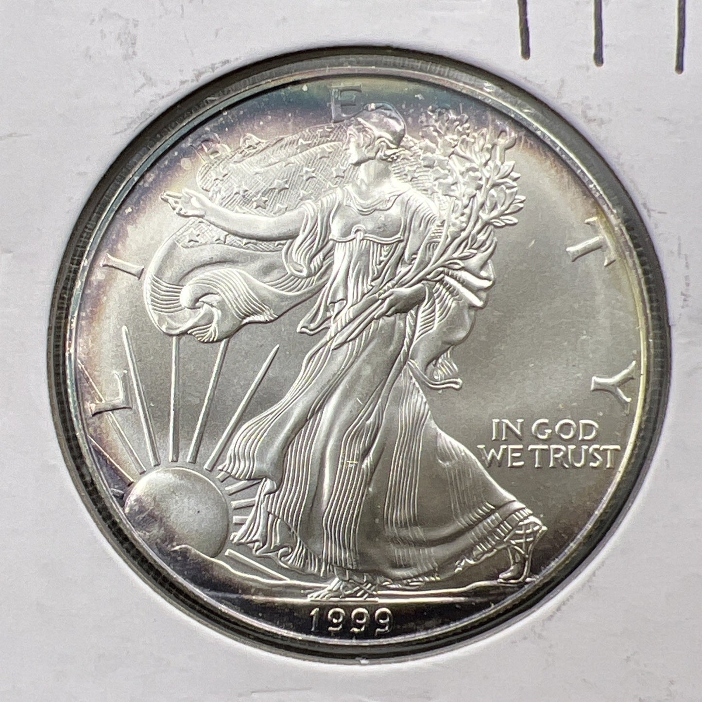 1999 1 Oz ASE American Silver Eagle Coin Gem BU UNC Neat Toning Toner