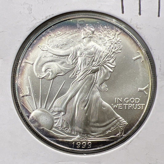 1999 1 Oz ASE American Silver Eagle Coin Gem BU UNC Neat Toning Toner