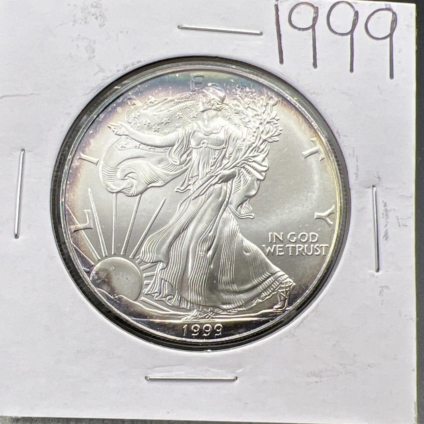 1999 1 Oz ASE American Silver Eagle Coin Gem BU UNC Neat Toning Toner