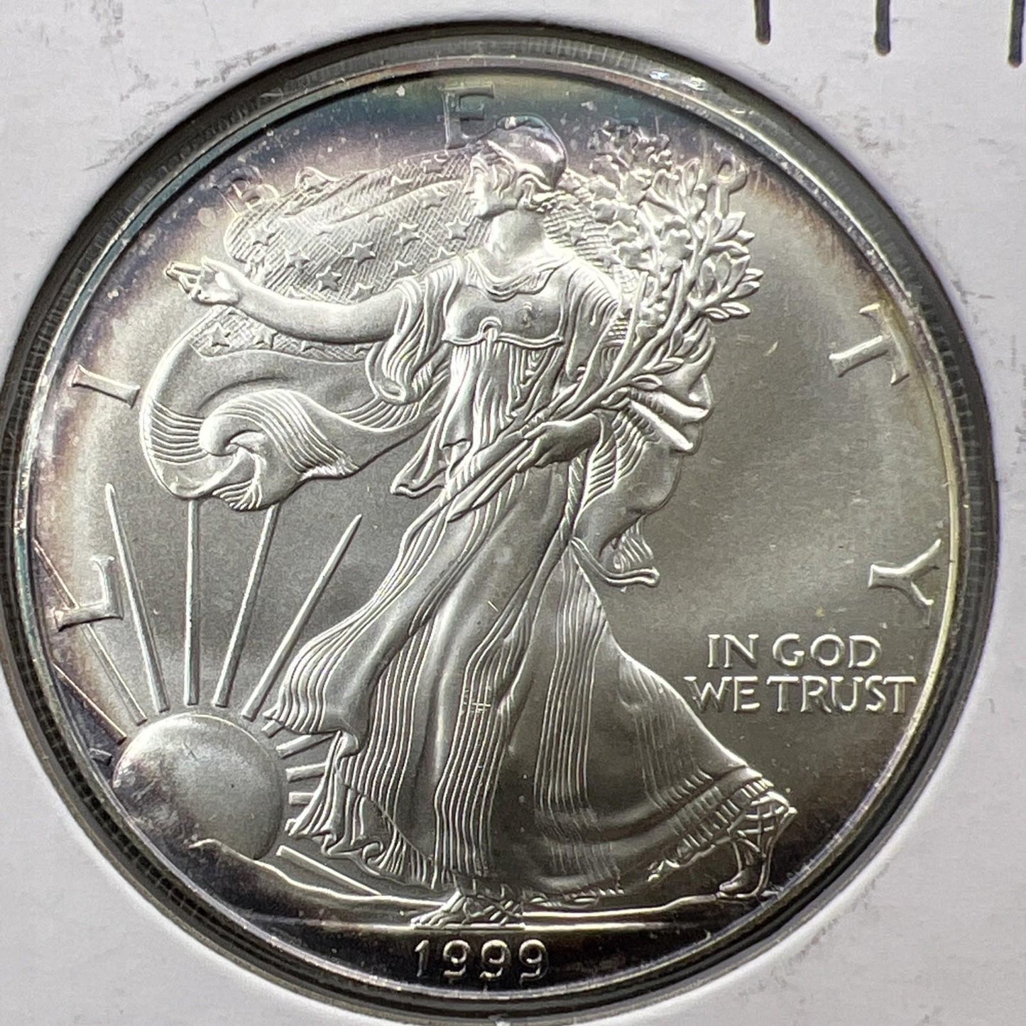 1999 1 Oz ASE American Silver Eagle Coin Gem BU UNC Neat Toning Toner