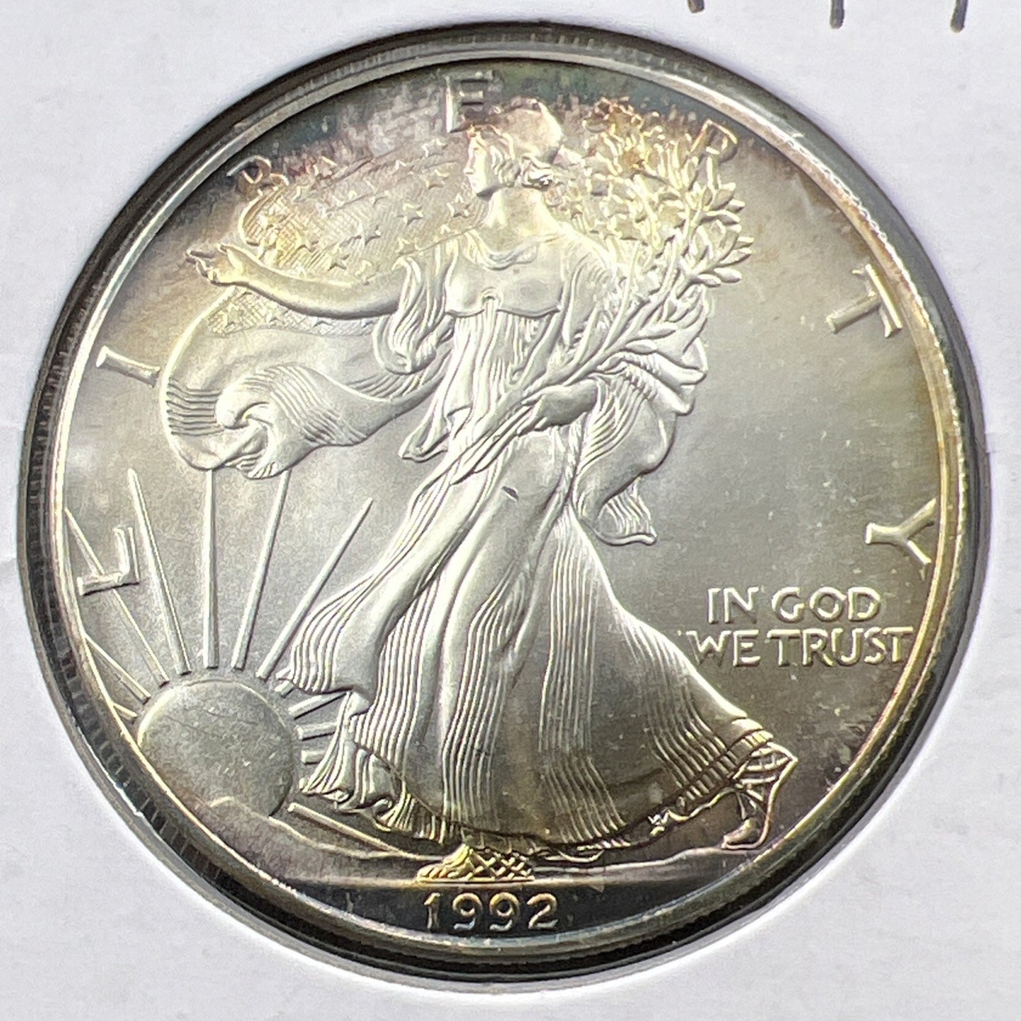 1992 1 Oz ASE American Silver Eagle Coin Gem BU UNC Neat Toning Toner