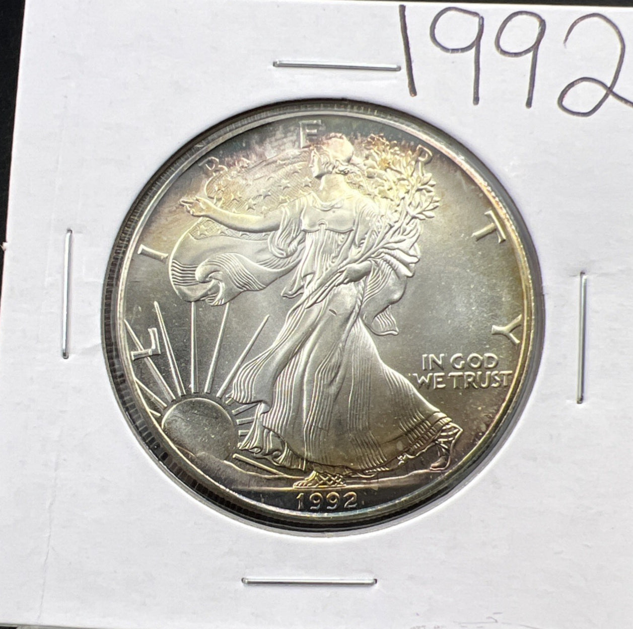 1992 1 Oz ASE American Silver Eagle Coin Gem BU UNC Neat Toning Toner