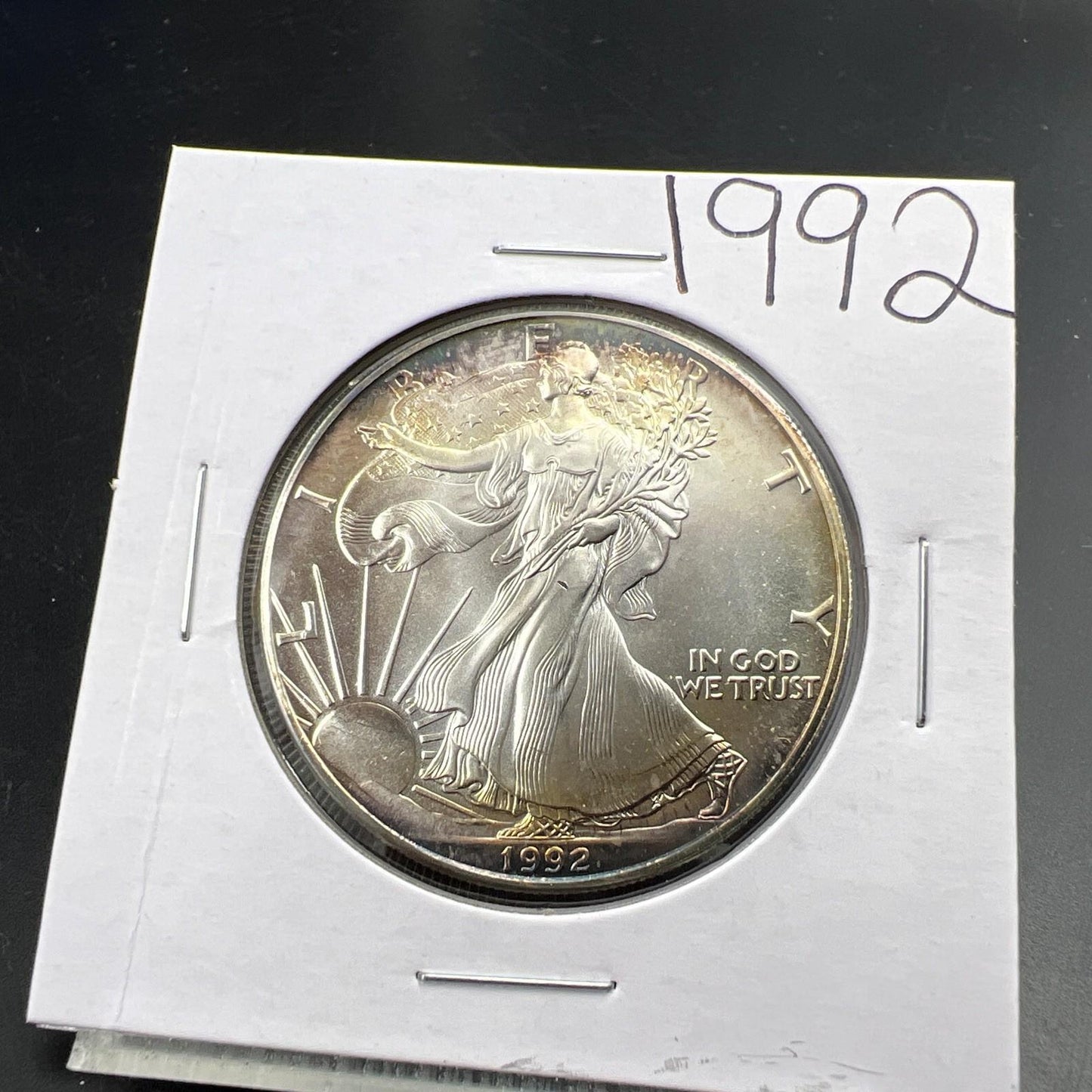 1992 1 Oz ASE American Silver Eagle Coin Gem BU UNC Neat Toning Toner