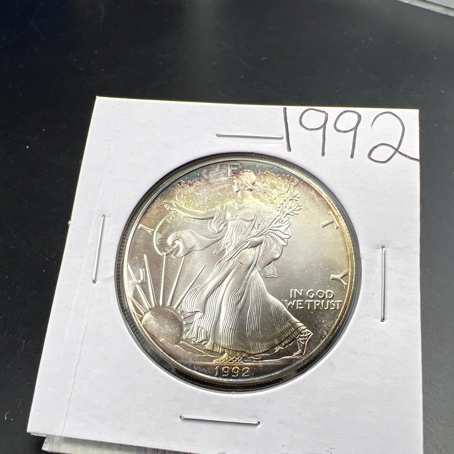 1992 1 Oz ASE American Silver Eagle Coin Gem BU UNC Neat Toning Toner