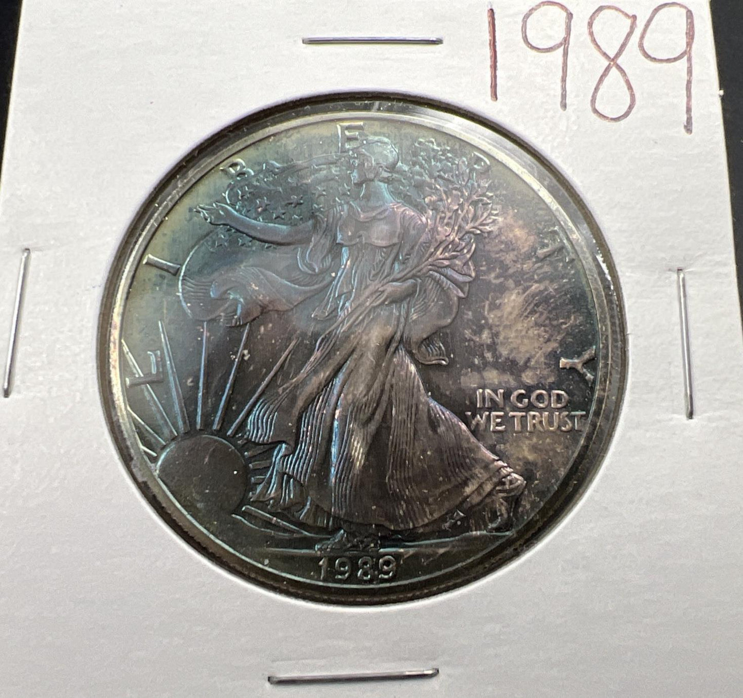 1989 1 Oz ASE American Silver Eagle Coin Gem BU UNC PQ Blue Toning Toner SK#B