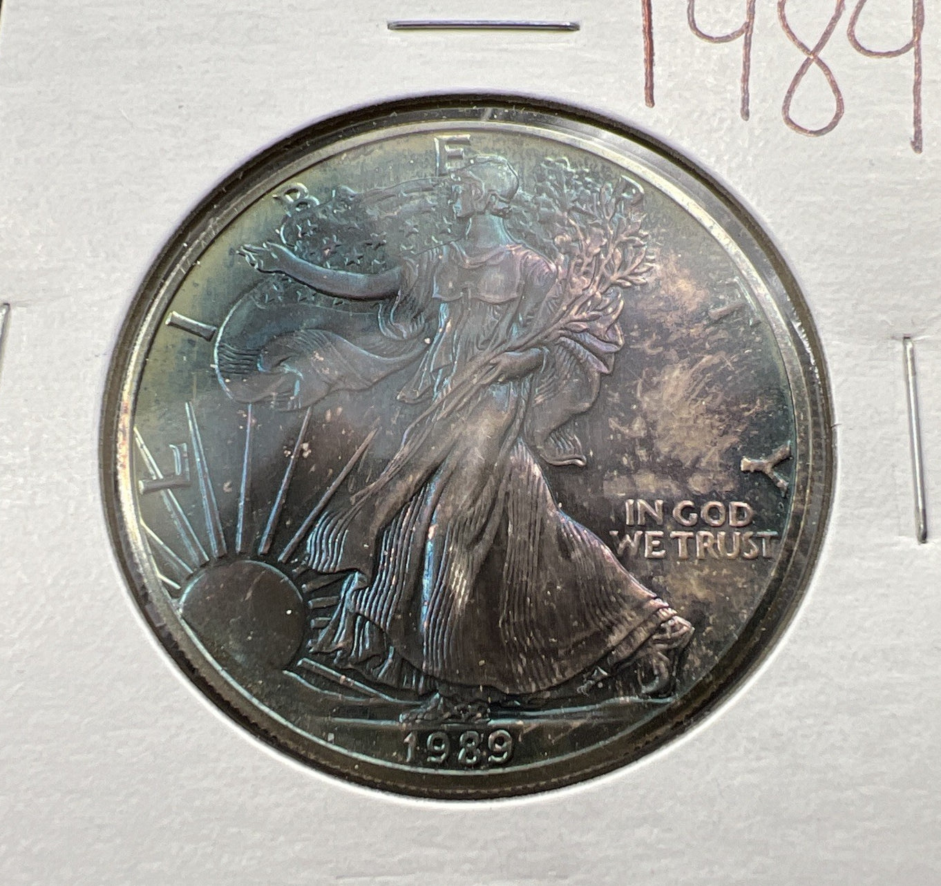 1989 1 Oz ASE American Silver Eagle Coin Gem BU UNC PQ Blue Toning Toner SK#B