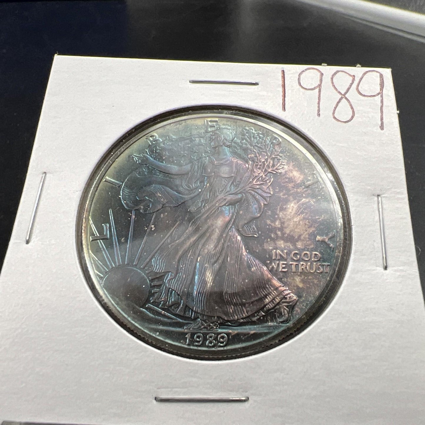 1989 1 Oz ASE American Silver Eagle Coin Gem BU UNC PQ Blue Toning Toner SK#B